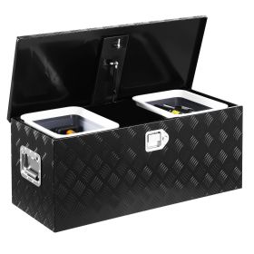 Heavy Duty Aluminum Truck Bed Tool Box, Stripes Plated Tool Box with Sliding Shelf, Side Handle, Lock & Keys, Storage Toolbox Chest for Trailer