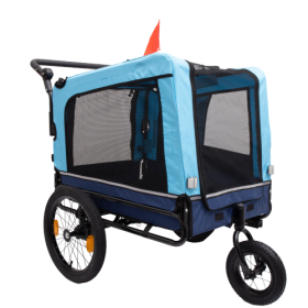 Outdoor Heavy Duty Foldable Utility Pet Stroller Dog Carriers Bicycle Trailer (Color: Blue)