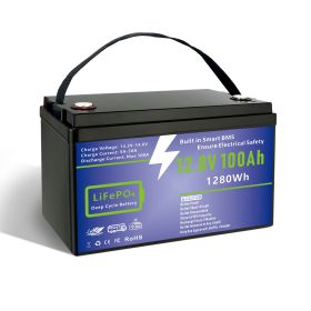 12V 100Ah LiFePO4 Battery, Lithium Battery Built-in 100A BMS 1280Wh, Deep Cycle Battery Up to 12000 Cycle Times, Iron Phosphate Battery for RV, S (Color: Black)