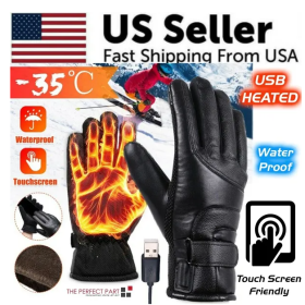 Electric USB Heated Gloves Winter Warming Thermal Ski Snow Hand Warm Windproof (Color: Black)